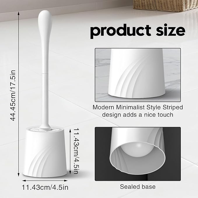 2 Pack Toilet Brush and Holder Set, Toilet Bowl Brush with Non-Slip Handle for Deep Cleaning, Nylon Bristles, Bathroom Accessories White