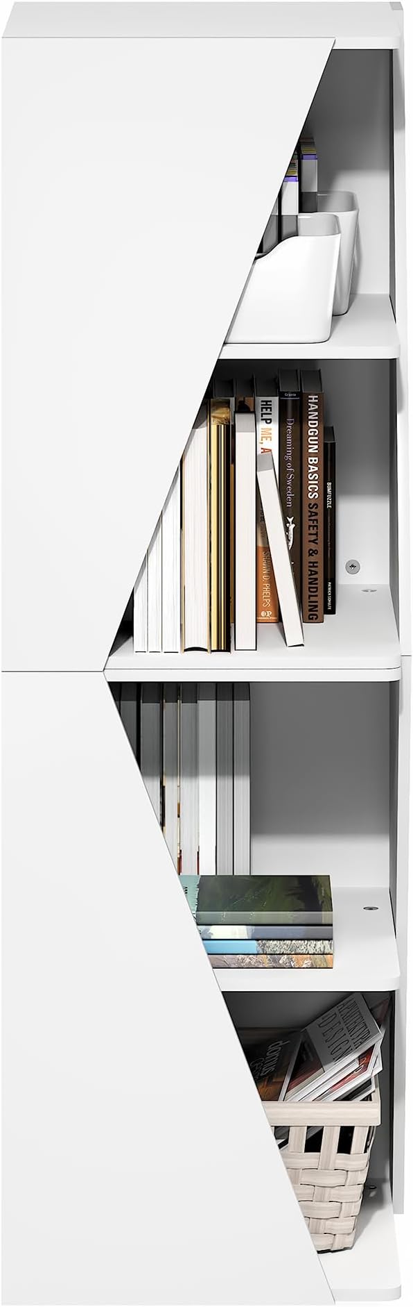 Furinno ECON Book Shelf, Stackable 2-in-1 Bookshelf, 4-Tier Corner Bookcase with Display Shelf, 16.1" x 16.1" x 49.1", for Living Room, Bedroom, Home Office, White