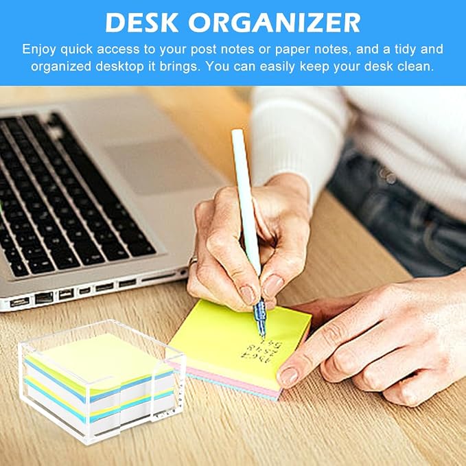 Acrylic Sticky Note Holder,3 x 3 Crystal Clear Acrylic Notepad Holder,Acrylic Sticky Note Dispenser Sticky Notepad Holder for Dorm Room and Office Desk Organizer