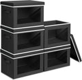Homsorout Stackable Storage Bins with Lids - Medium Storage Box with Lids, Foldable Closet Boxes for Organizing, Wardrobe Clothes Organizer with Window, Cubes Bins for Living Room, 5 Pack, Black