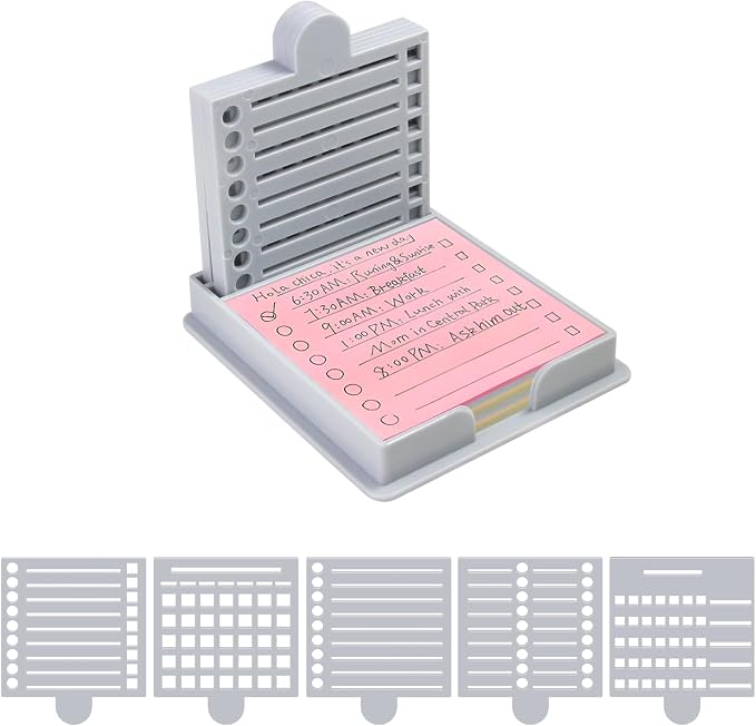 Sticky Note Holder with 5 Different Stencil | 3x3 Sticky Note Line Stencil and Holder, Sticky Note Stencil Perfect for to-Do Lists Office, Grey Acrylic Post It Note Holder
