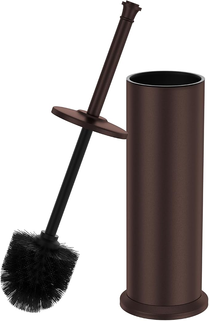 Bronze Toilet Brush and Holder，Extra Long Handled Toilet Brush for Bathroom，Stainless Steel Heavy Duty Toilet Bowl Brush,Removable Inner Bowl,Deep Cleaning Dense Bristles Cleaner Brush -Space Saving