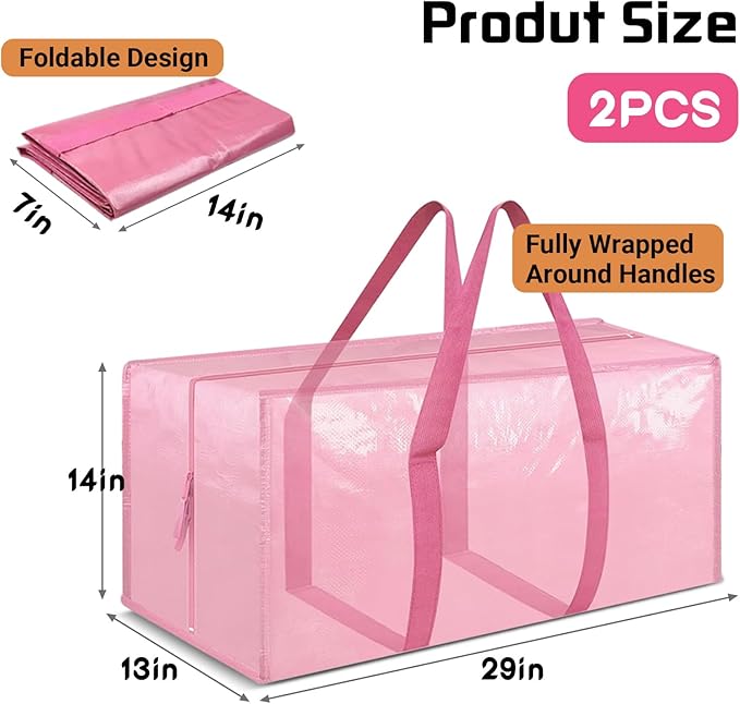 2 Pack Extra-Large portable Moving Bag, foldable storage bags, suitable for moving, packing and organizing. Waterproof and reusable laundry travel bags, used for storing clothes, toys and bedding.