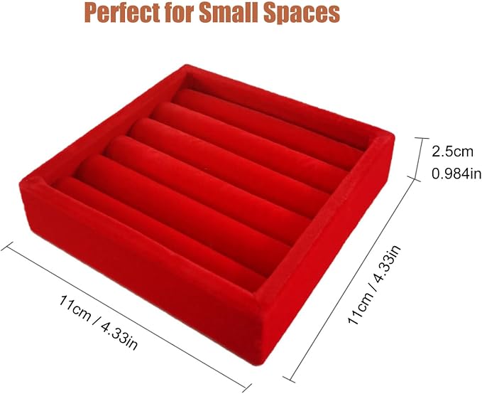 SCIKHETF Velvet Ring Earrings Studs organizer Tray Small Ring Insert Display Tray 5 Slots Stackable (Red)