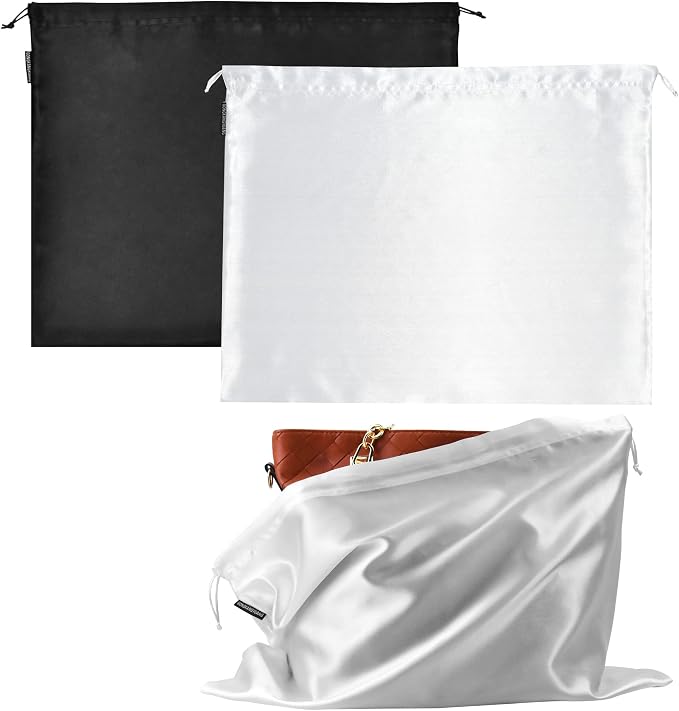 2 PCS Dust Cover Storage Bags Dust Bags for Handbags Large, Silk Drawstring Purse Storage Bag for Handbags Purses, Shoe Boots, Travel Organizer (Black + White, 19.6 * 15.7 in)