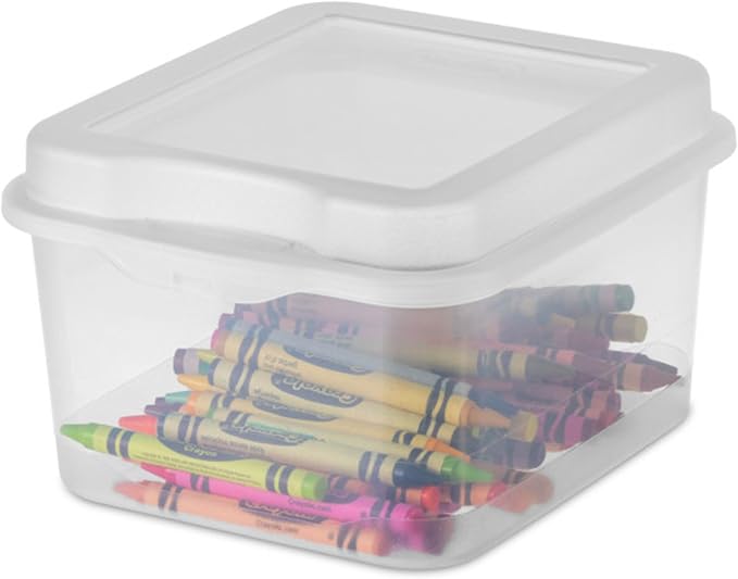 Sterilite FlipTop, Stackable Small Storage Bin with Hinging Lid, Plastic Container to Organize Desk at Home or Office, Clear, 36-Pack | Bin with Hinged Lid, Stackable Multipurpose Organizer for Art & Craft Supplies, Accessories, Photos & CDs, Home or O...
