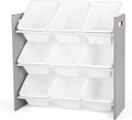 Humble Crew Toy Storage Organizer with 9 Removable Storage Bins for Kids Playroom, 3-Tier Toddler Toy Organization and Storage, Grey/White