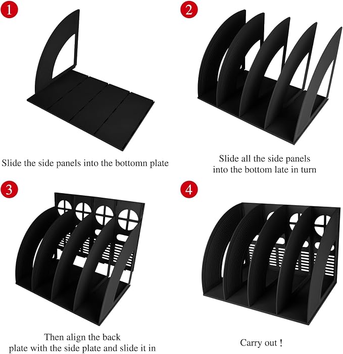 A4 File Holder Magazine Folder Desk Organizer 4 Compartment Standing Desktop Thicken Plastic Paper Notebook Magazine Bookstore Document Divider Storage Rack for Office School Supplier