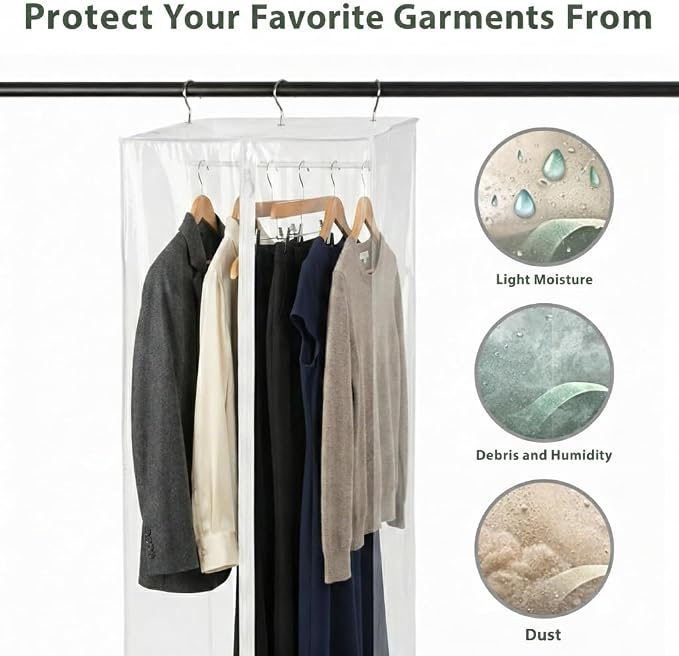Clear Garment Bag, 54" Hanging Zippered Closet Organizer with Metal Frame – Protects Dresses, Suits & Jackets from Dust and Moisture