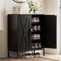 Homleke Farmhouse Shoe Cabinet with 2 Barn Doors & Metal Legs | Tall 4-Tier Shoe Storage Cabinet, 3 Adjustable Shelves, Shoe Rack Organizer, for Entryway, Hallway, Closet, Black