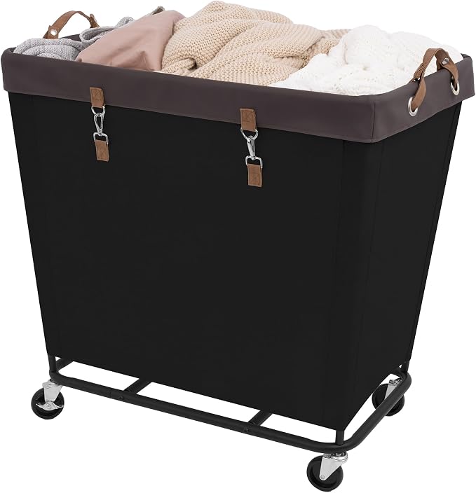 StorageWorks Laundry Basket with Wheels for Clothes, 320L Black Hamper Cart