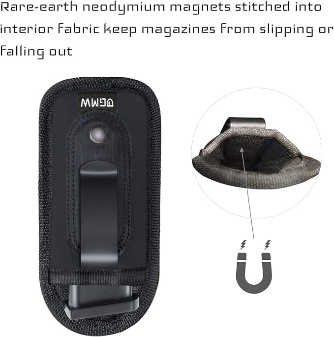 GMW Universal Magnetic IWB/OWB Magazine Holster [2-Pack] | Magazine Pouch for 9mm 1911 .380 .40 .45 Glock 17 19 43 M&P S&W | Pistol Mag Pouch for Single/Double Stack Handgun Magazines and Ammunition