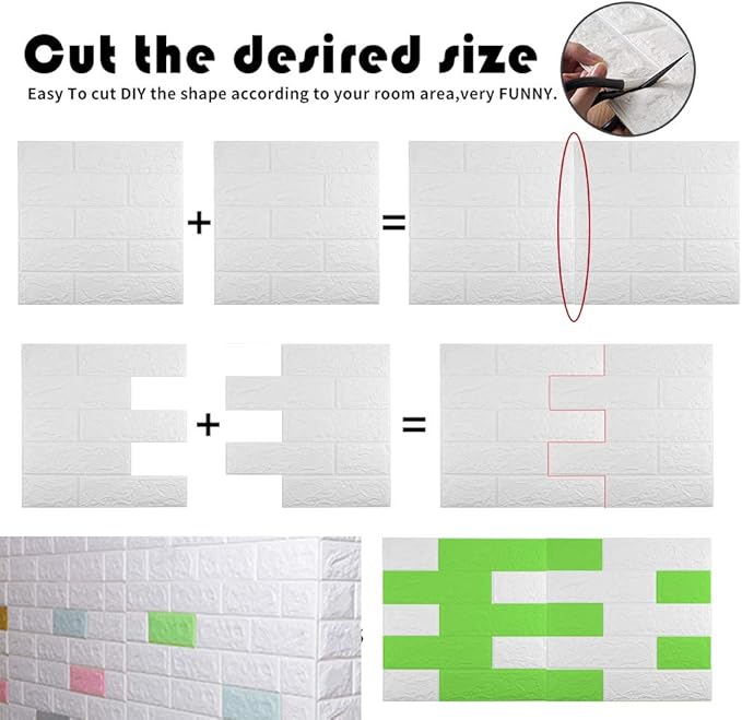 3D Wall Panels Peel and Stick, 14.5 Sq Ft Coverage,Printable Faux Brick Wallpaper Sticker with Self-Adhesive Waterproof Foam for Interior Wall Decor, Bathroom, Home Decoration (10 Pcs) (White)