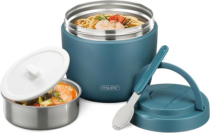 Itslife 32oz Insulated Soup Thermo, Vacuum Stainless Steel Food Jar for Hot & Cold Food, Leakproof Wide Mouth Lunch Container with Spoon (Teal)