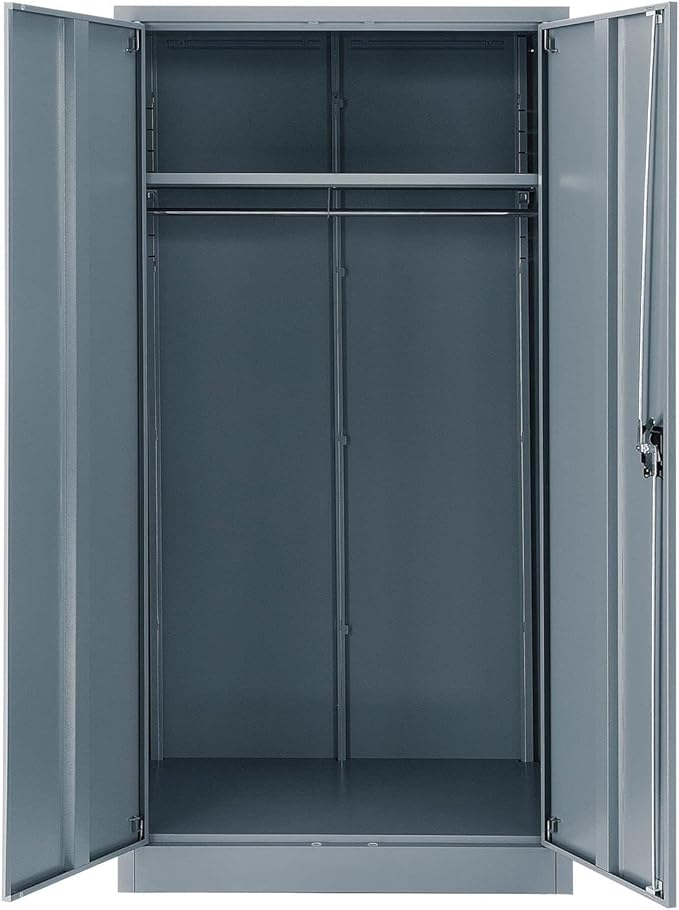 Global Industrial Wardrobe Storage Cabinet with Garment Rod, Steel Construction, Recessed Handle with Keyed Lock, 300 lbs Shelf Capacity, 36" W x 24" D x 72" H, Gray, Assembled