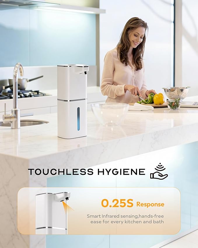 Automatic Soap Dispenser Touchless, 6-Level Adjustable,13.5oz/400ml Rechargeabled Wall Mounted Smart for Bathroom and Kitchen Dish Soap,White