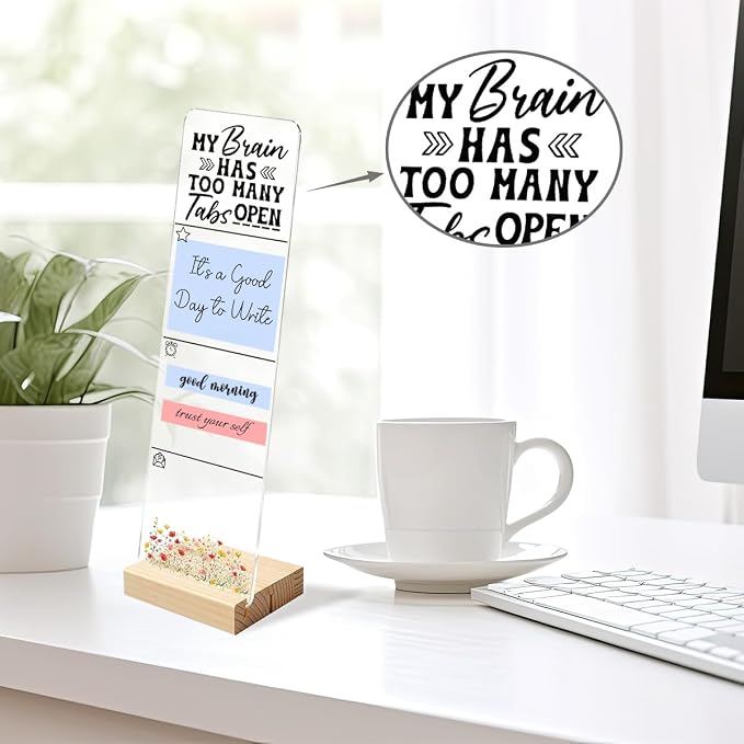 Monitor Memo Board, Acrylic Post It Note Holder | Sticky Note Holder With Wooden Base, Includes 200 Notes, Desk Organizer Funny Overthinking Quote