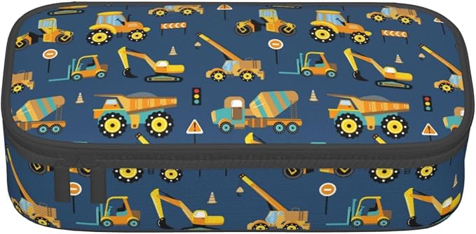 Yellow Trucks Large Pencil Case for Girls Boys, Pencil Pouch Pen Bag Kids | Big Capacity with Flip Top Zipper Stationery Organizer Storage Back to School Supplies for School Office College Student