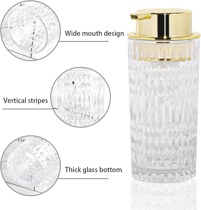 Foaming Soap Dispenser, Glass Foam Hand Soap Dispenser for Bathroom and Kitchen Decor, 14 Oz Refillable Foaming Pump Bottle Container with Gold Pump, Clear
