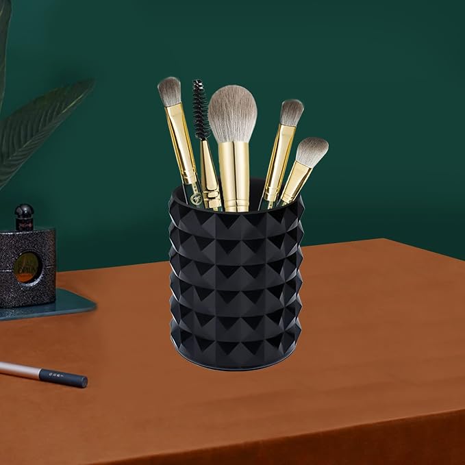 Acrylic Makeup Brush Holder, Brush Organizer, Vanity Accessories | Black Make Up Brush Holder Organizer, Round Cosmetic Storage Cup Pen Holder for Desk Vanity, Marker Organizer Office Supplies