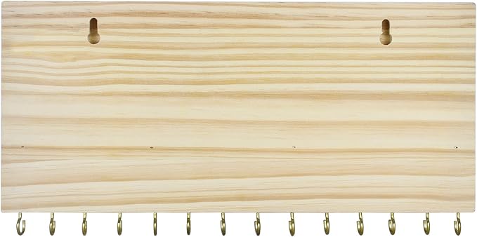 SANY DAYO HOME 27 Hooks Wall Mounted Necklace Holder 14 x 6 inch Hanging Rustic Wooden Jewelry Organizer with Removable Bracelet Rod and Shelf for Kids, Girls, Women - Ivory White