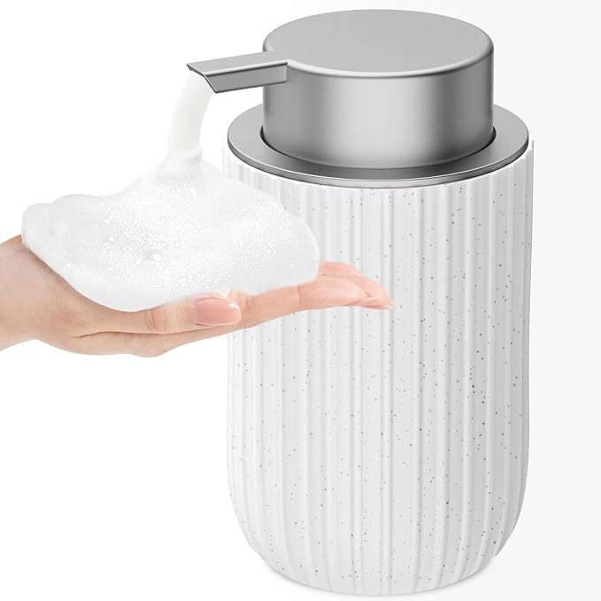 Ceramic Foaming Soap Dispenser, 12 oz Bathroom Foam Hand Soap Dispenser, Refillable Lotion Soap Dispenser with Removable Pump for Kitchen Hand Wash Dispenser, Modern Home Decor (Speckled White)