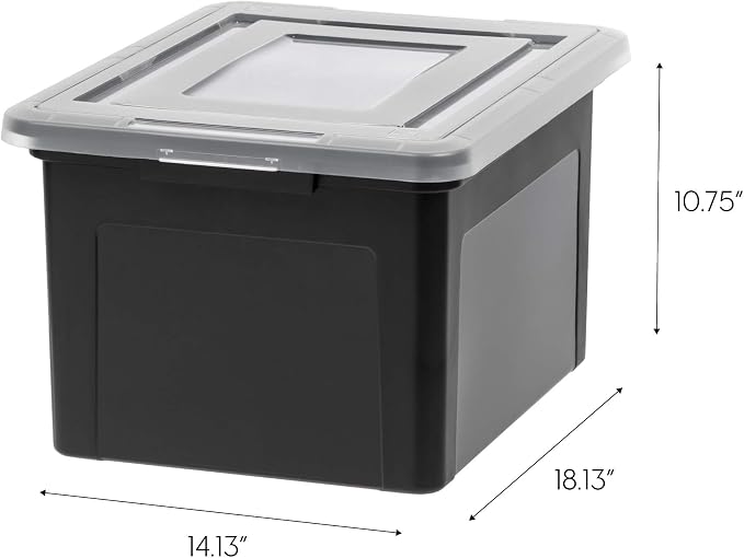 IRIS USA 35 Qt. Letter/Legal File Box with Latching Lid, Black | Protect important documents, letter and legal files with secure storage for home offices, moving, and long-term organization