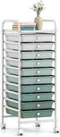 LDAILY 10-Drawer Rolling Storage Cart, Rolling Storage Cart, Storage Organizer on Wheels, Metal Frame, Scrapbook Paper Tools, Suitable for Office School, Classroom (Gradient Green, 10 Drawer)