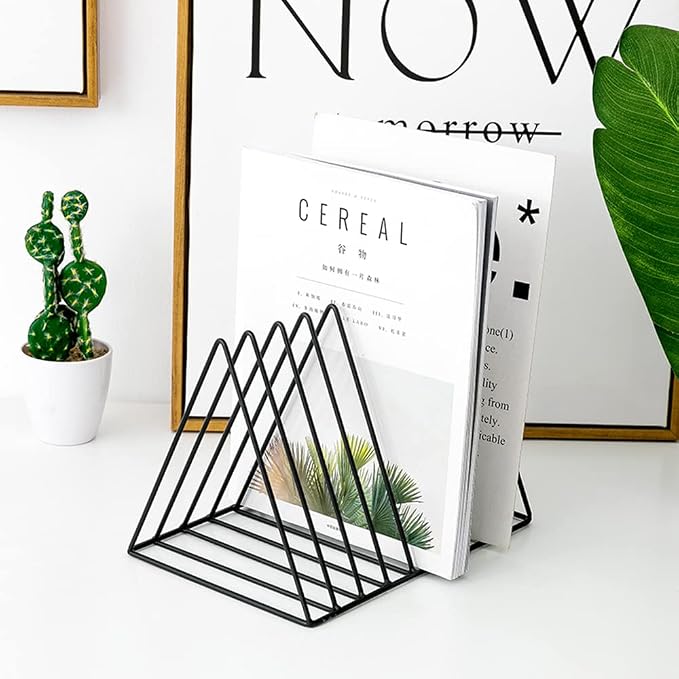 Sooyee 9 Slot Black Magazine Holder, Desktop File Sorter Organizer | Record Holder, Book Album Display Rack, Desktop File Sorter Organizer, Triangle Bookshelf Decor for Home Office