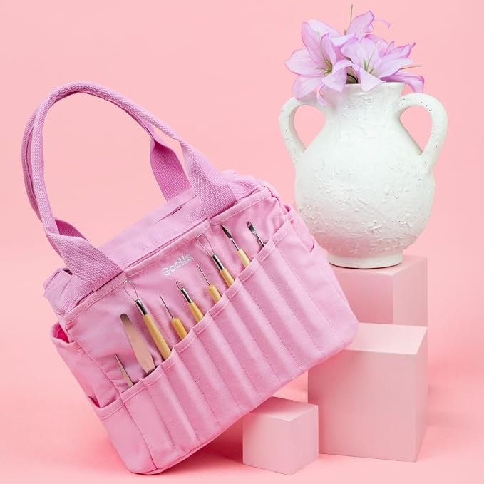 Soolla Studio Bag: Art Supply Storage Organizer & Pottery Tool Bag, Washable Tote, Yarn Bag, Crochet, 30 Pockets, 15+ Colors