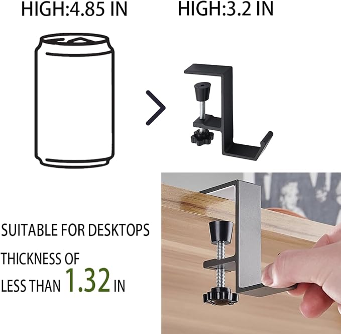 3 Pack Desk Bag Hook, Metal Hook Clamp (White-A) | Under Desk Mount Bag Hook Clamp, Desk Hook for Headphones, Backpack Hooks Clamp