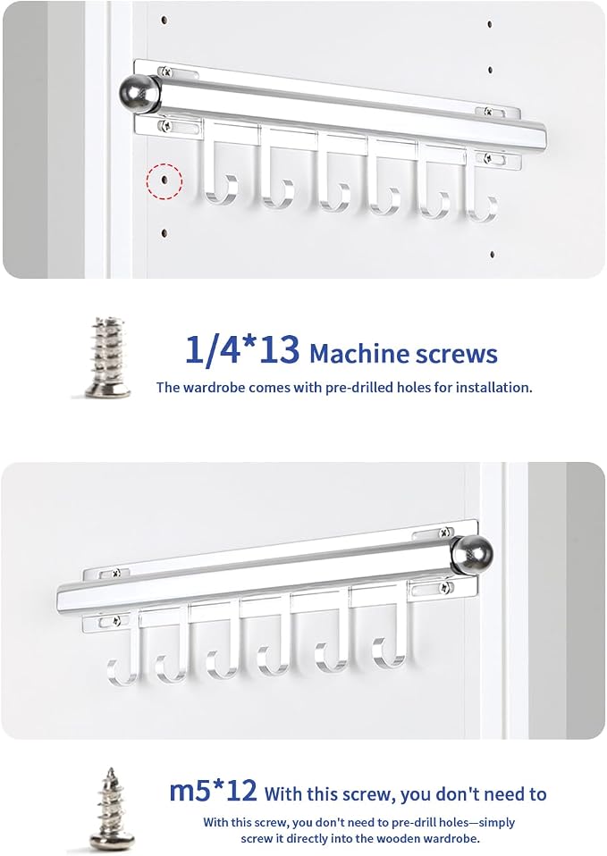 BaiNong Valet Rod for Closets Pull Out 16.5" Silver with 6 Hooks (2Pack) | Closet Valet Rod Slide Out for Closets, Laundry Rooms, RVs Space-Saving