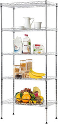 5-Tier Shelving Unit Adjustable Metal Shelves 48" H Storage Rack Wire Shelf for Pantry Kitchen Closet Organization Space Saving, 750LB Capacity, 11.6" D x 21.5" W x 47.6" H, Chrome