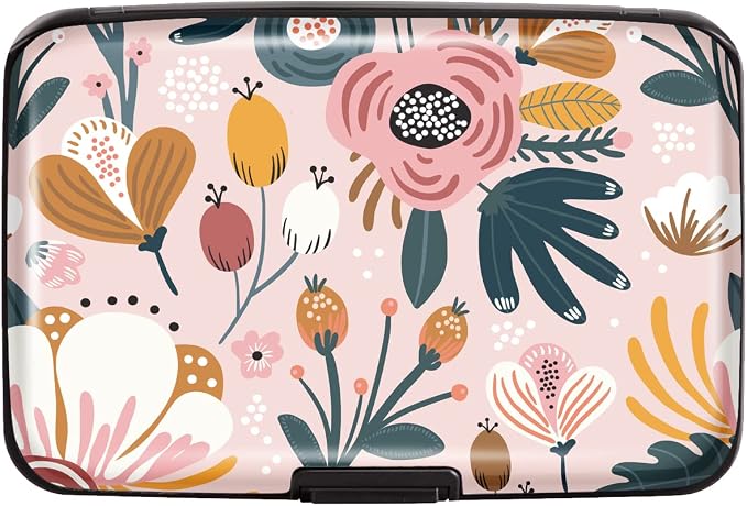 Coco Rossi Credit Card Holder RFID Aluminum Small Mini Wallet Women | Metal Wallet, Business Cards Holder, ID Case, Slim Sleeves, Womens Girls Gift, Carry Proof Wallets for Travel, Pink Flower