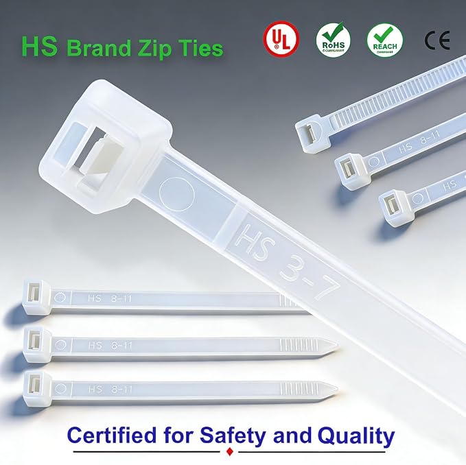 HS 1000 Pack Mini Zip Ties Clear Plastic Ties 4 Inch Bulk 4" White Cable Ties 18 Lb for Bag Tags,Electric,Lights,Party Decorate