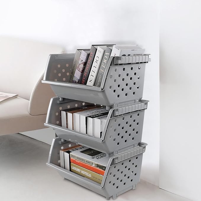 4 Pack Stackable Storage Basket, Large Stacking Baskets