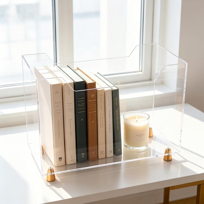 Acrylic Magazine Holder, Crystal Clear Magazine Rack Floor for Home Office | Newspapers Files Books Organizer with Metal Feet for Bathroom, Living Room, Bedroom