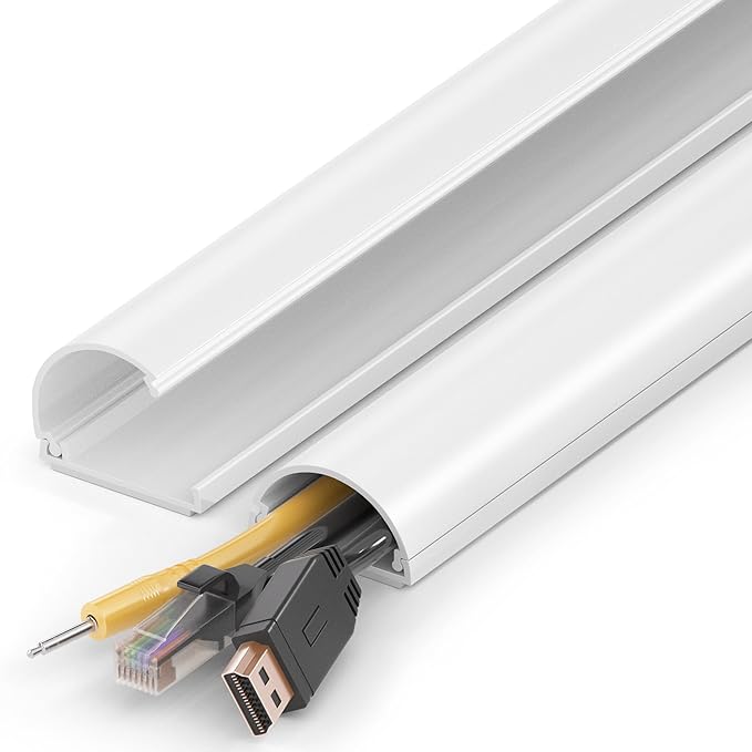 ZhiYo 34in Cord Hider for 2-4 Wall-Mounted TV Wires, 1.4" W x 0.7" H, White | Split-Hinge Design for Easy Installation, Half-Round Glazed Finish Ideal for Wall/Baseboard, Self-Adhesive, 2 Pack (17" Each)