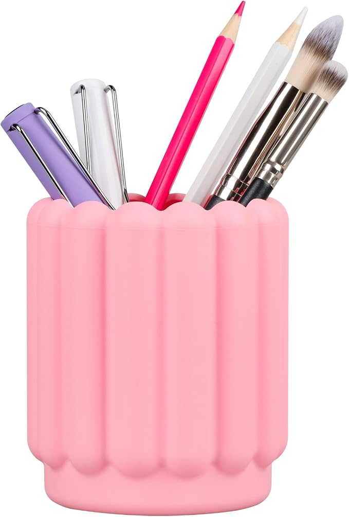 Silicone Pen Holder, Pencil Holder Cute Pens Cup for Desk for Kids Office Decor Desk Accessories Pen Pot Desk Organizer (Pink)