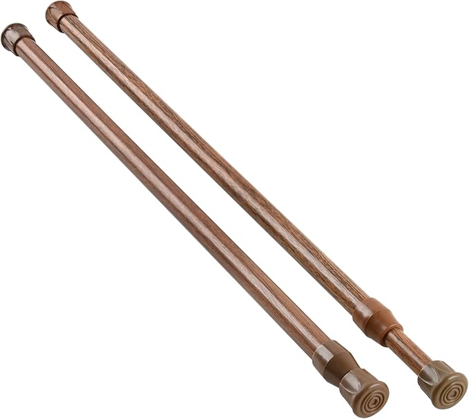 KXLife Tension Curtain Rod No Drill 16-28", Adjustable Spring Rod, 2Pcs | Oak, Expandable Tension Mounted, Renter Friendly, Non-Slip Ends, for Window, RV, Closet