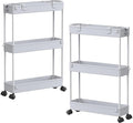 SPACELEAD 2-piece Set Slim Storage Cart 3 Tier,Bathroom Organizer Rolling Utility,Mobile Shelving Unit Slide Out for Office, Kitchen, Laundry Room & Narrow Places