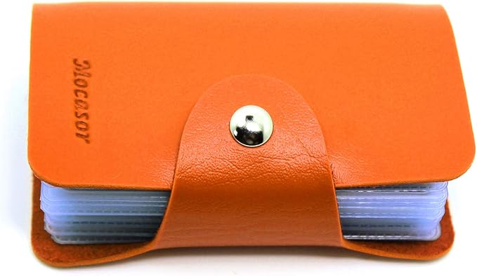 Soft Leather Credit Card Holder for Men & Women Bank Card Case with 24 Durable Plastic Insert Slots Slim Pocket Wallet ID Card Organiser Business Card Case Purse (Orange)