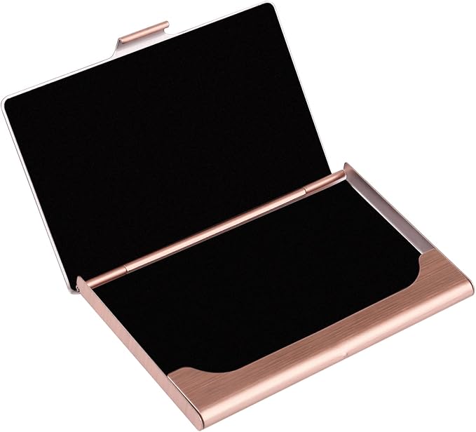 Business Card Holder, Slim Business Card Case for Men & Women, Pocket Metal Card Case, Professional Stainless Steel Business Card Holders, Purse Name Card Holder, Buckle Style Shut, Rose Gold
