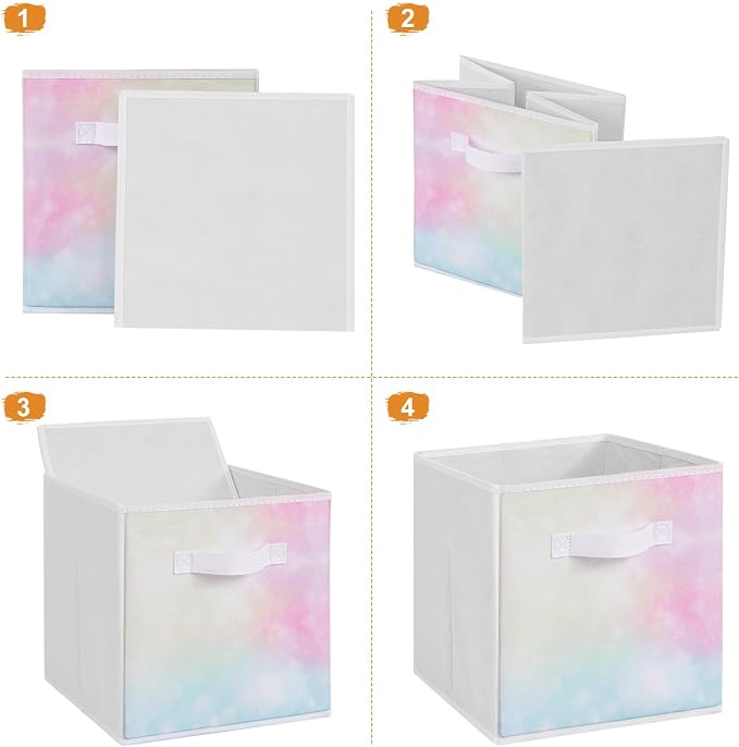 Stero Fabric Storage Cubes, 6 Pack Foldable Storage Bins with Handle, 11 Inch Box for Shelves, Closet, Organizer, Tie-dye Pink