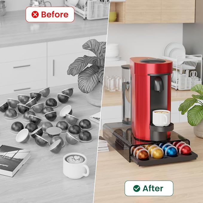 Storage Drawer for Nespresso Vertuo Coffee Pod Holder for Counter Acrylic Coffee Capsule Organizer - 40 Pods