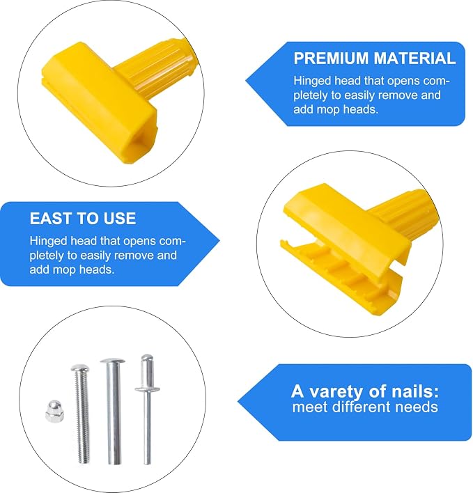Matthew 2Pcs Commercial Mop Head Clamps Mop Clip Mop Handle Part,Quick Change Head Mop Handle,Detachable mop Head clamp Wax Mop Plastic Color Separation (Yellow)