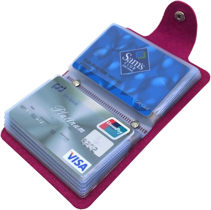 Credit Card Holder for Men & Women Bank Card Case with 24 Insert Slots (Rose Red)
