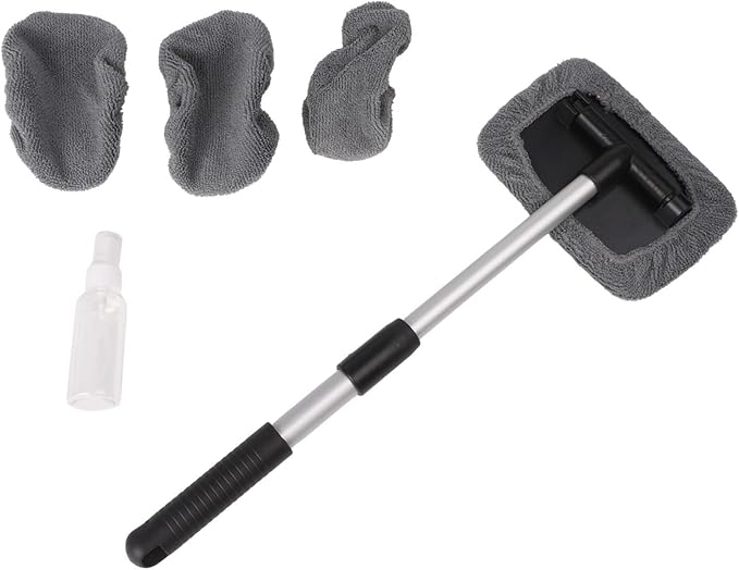 Telescoping Car Wash Brush Set with 4 Chenille Microfiber Covers and Convenient Spray Bottle for Cleaning