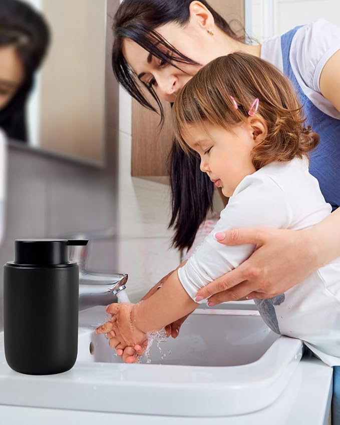 BosilunLife Lotion Pump Dispenser for Kitchen, Bathroom Countertop | Matte Black Soap Dispenser Bathroom Ceramic Dish Liquid Soap Dispenser