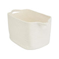 XUANGUO Woven Cotton Rope Storage Basket with Handles 13x10x9 inch White | 13" x 10" x 9" woven cotton rope basket for shelves and closets. Perfect for toys, books, towels, clothes and nursery storage